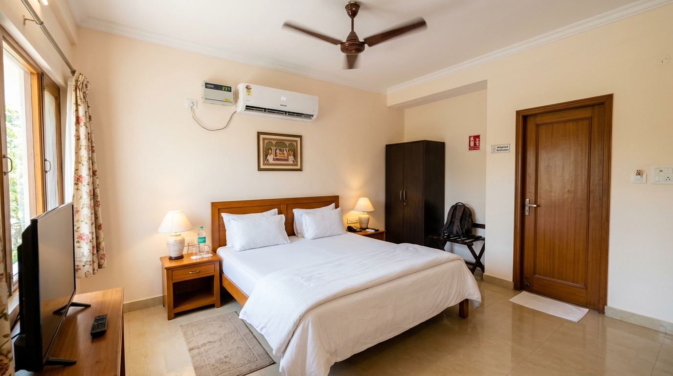 Clean AC Deluxe Room with double bed at R.S. Palace Guest House, Gaya